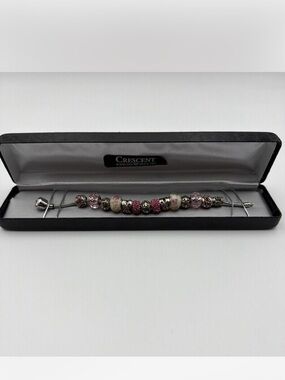 Crescent Pink  Bead Bracelet with Silver Accents